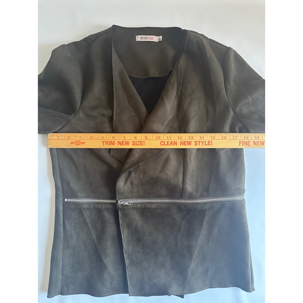 Justfab Women's Brown Faux Suede Open Front Zipper Detail Jacket Size Large L - Picture 2 of 6